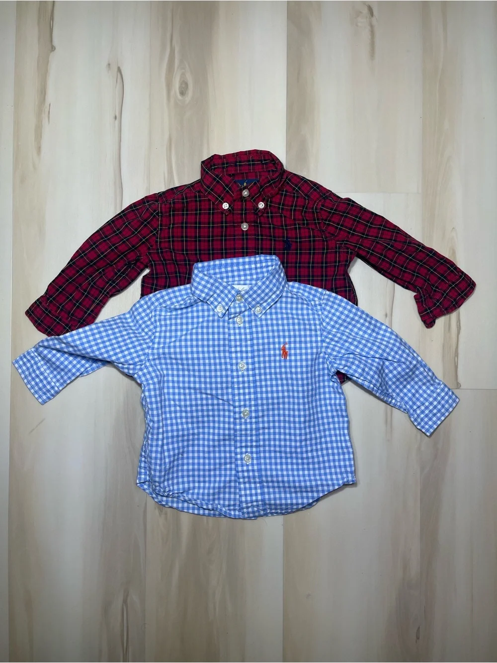 Lot Of Two (2) Ralph Lauren Boys Button Down Shirts Plaid / Gingham Check Sz 9M